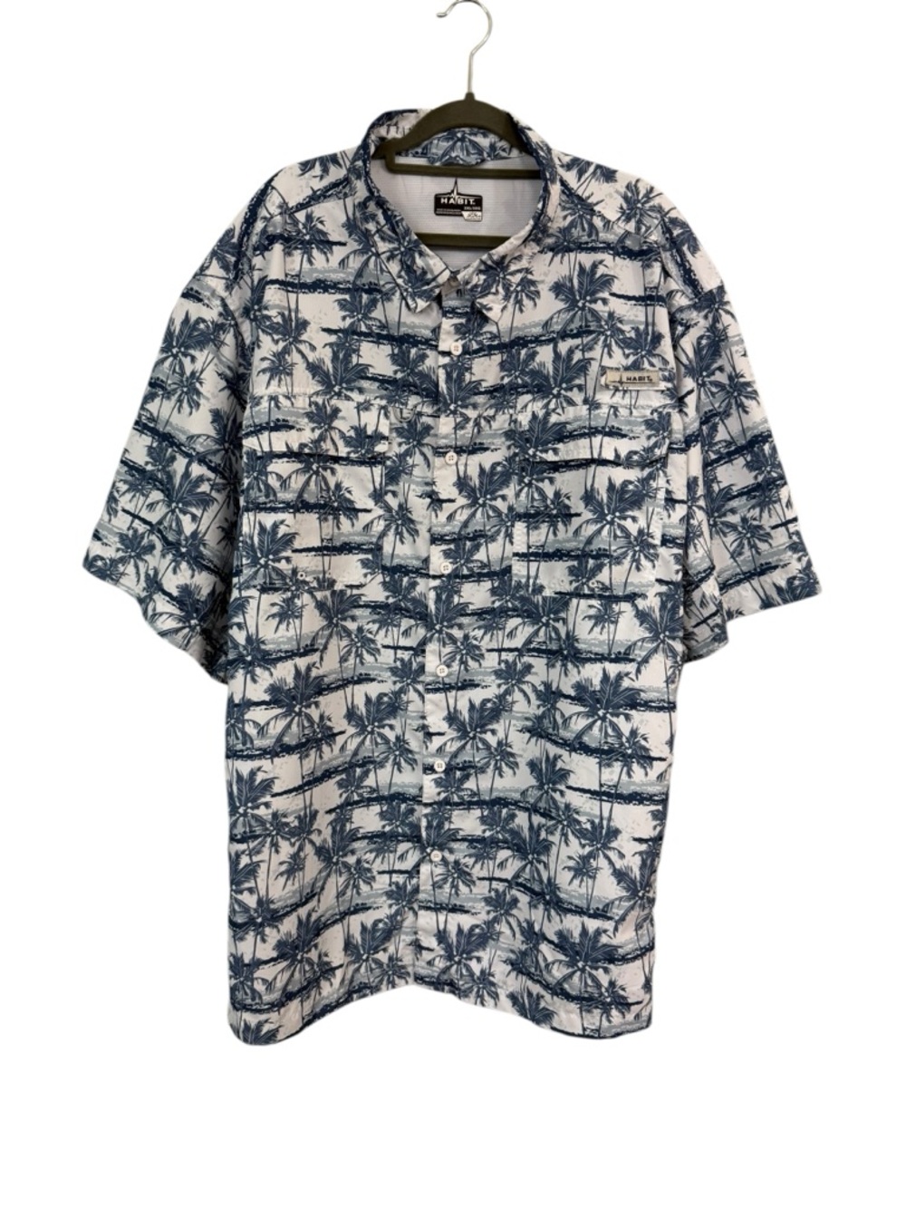 Habit Men's 3XL UPF Button Down Vented Fishing Shirt Palm Trees Tropical Blue